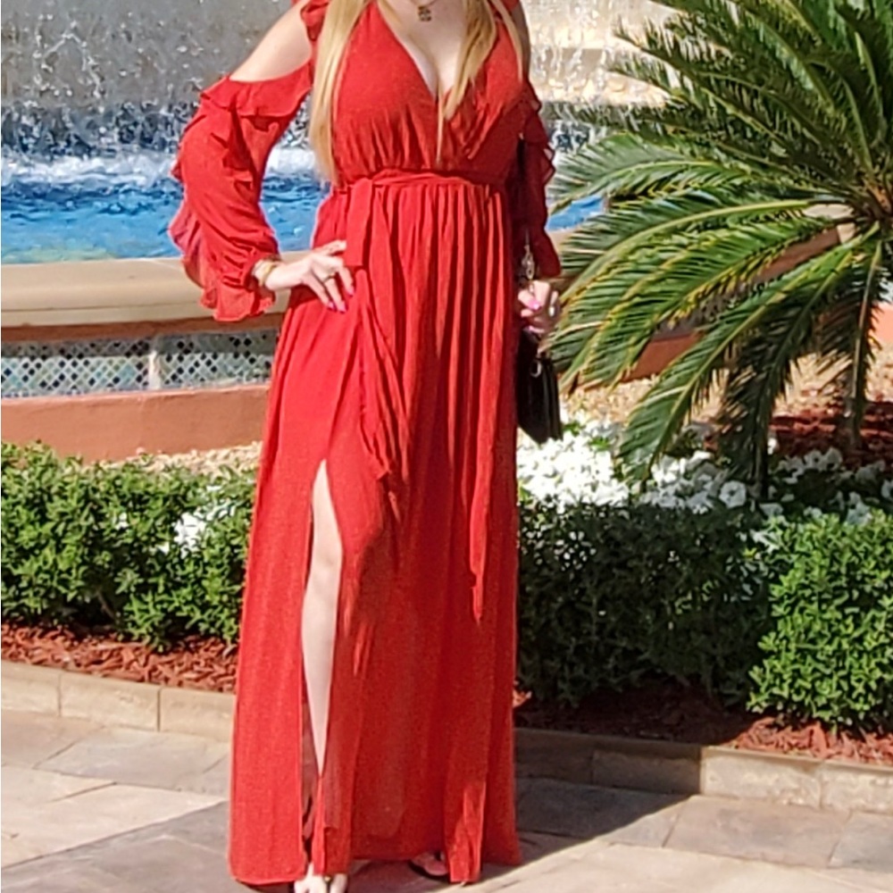 Red ruffle dress